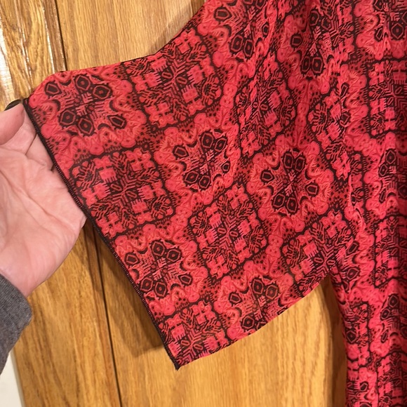 Lularoe red and black sheer kimono style with cascade front and fringe b… - Picture 3 of 8